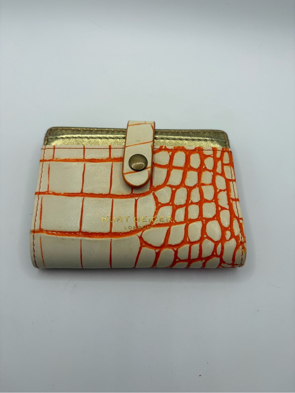 Kurt Geiger Cream and Orange Croc-Print Leather Wallet with Gold Trim
